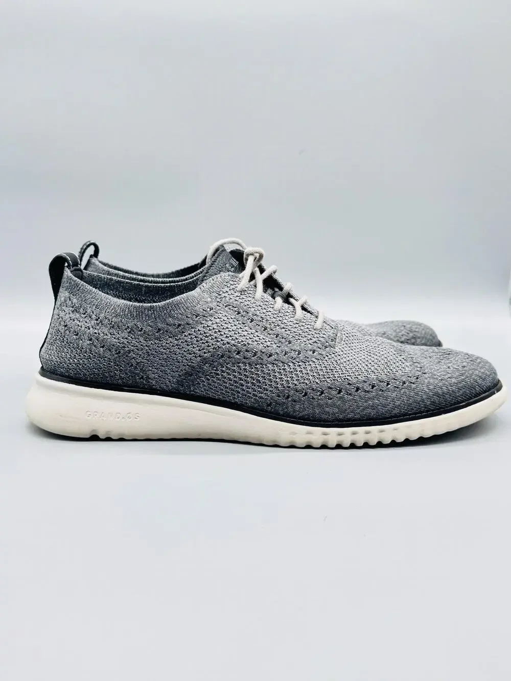 Cole Haan Shoes Mens 9.5 Gray Knit Grand OS Wingtip Oxford Sneakers Comfort